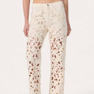Rag and Bone Logan Wide-Leg Jeans Lightweight Rigid in Ecru Floral Cutout